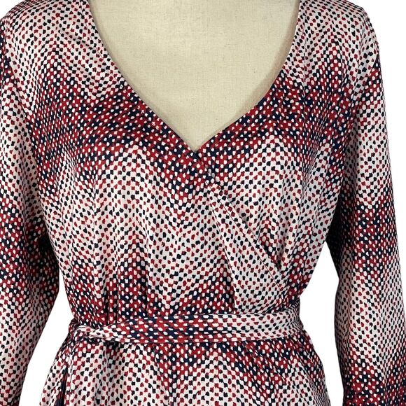 ModCloth 1X-Large Wrap Dress Chevron Dots Stretch 3/4 Sleeve Belted V-Neck Multi - Picture 2 of 10